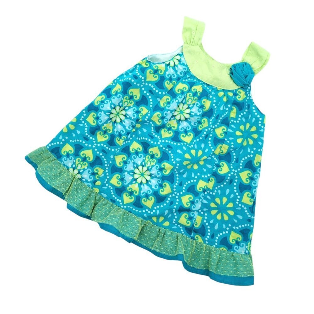 Penelope Mack Sun Dress 18 Mos Cotton Heart Green and Blue Family Photo Church